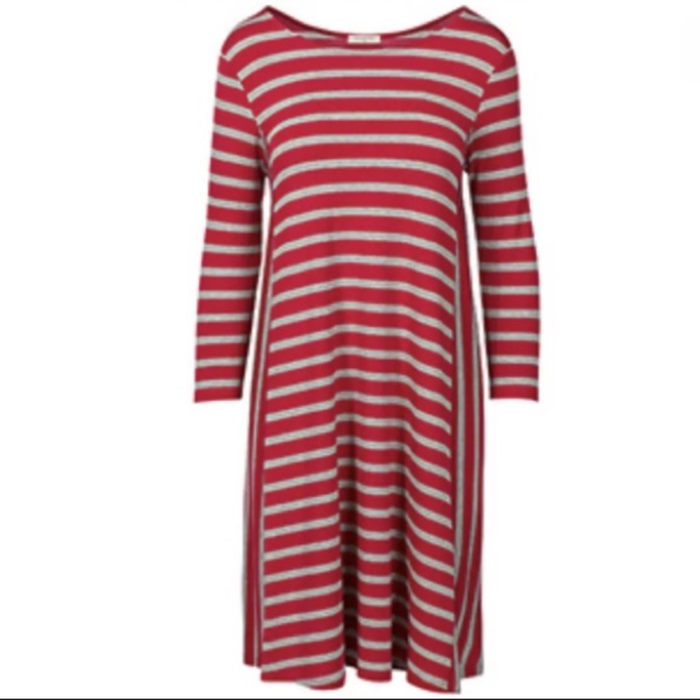Fanfare Game Day crimson red gray stripe dress Alabama M L 6 10 NWT jersey knit